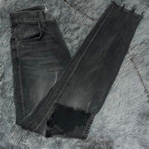 current/elliot, black ripped skinny jeans with a faded design of gray